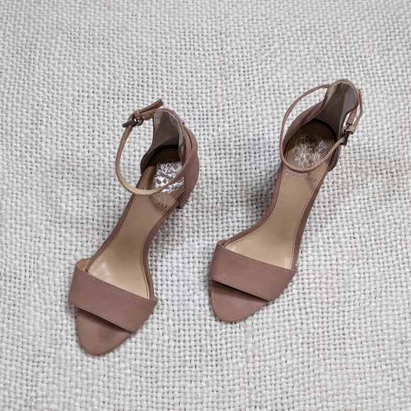 New Vince Camuto Corlina Baby Pink Suede Open Toed Block Heels Size 7.5 / 37.5 - Picture 5 of 9